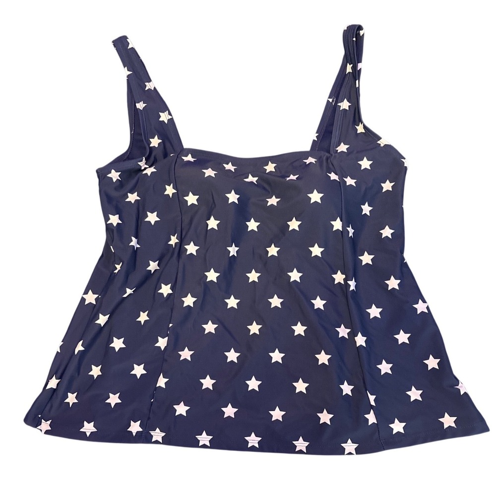 Peyton &‎ Parker Women's Plus Size Navy White Star Print Tankini Swim Top 1X